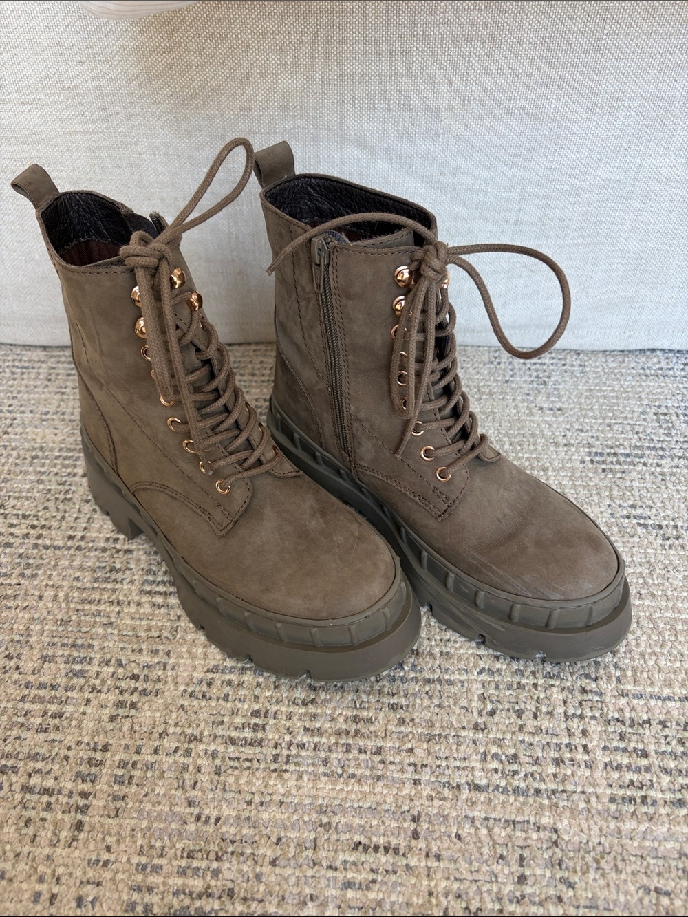 Vince Camuto Olive Green Nashlen Lace-Up Combat Boots